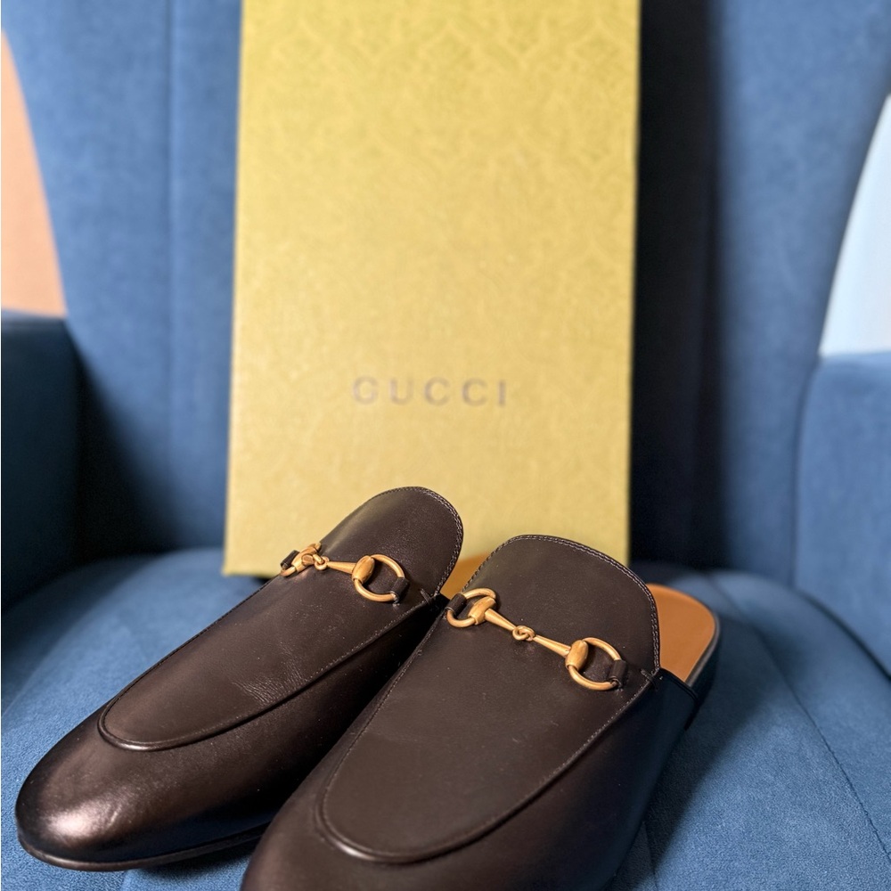 Gucci Dark Brown Leather Loafers with Gold Bit Detail - Picture 5 of 10